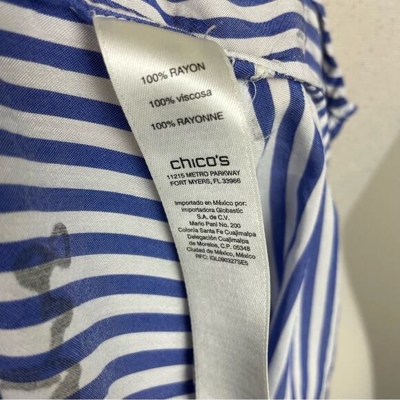 Chico's Blue White Stripe Graphic Long Sleeve Button Top 2 - Picture 7 of 7
